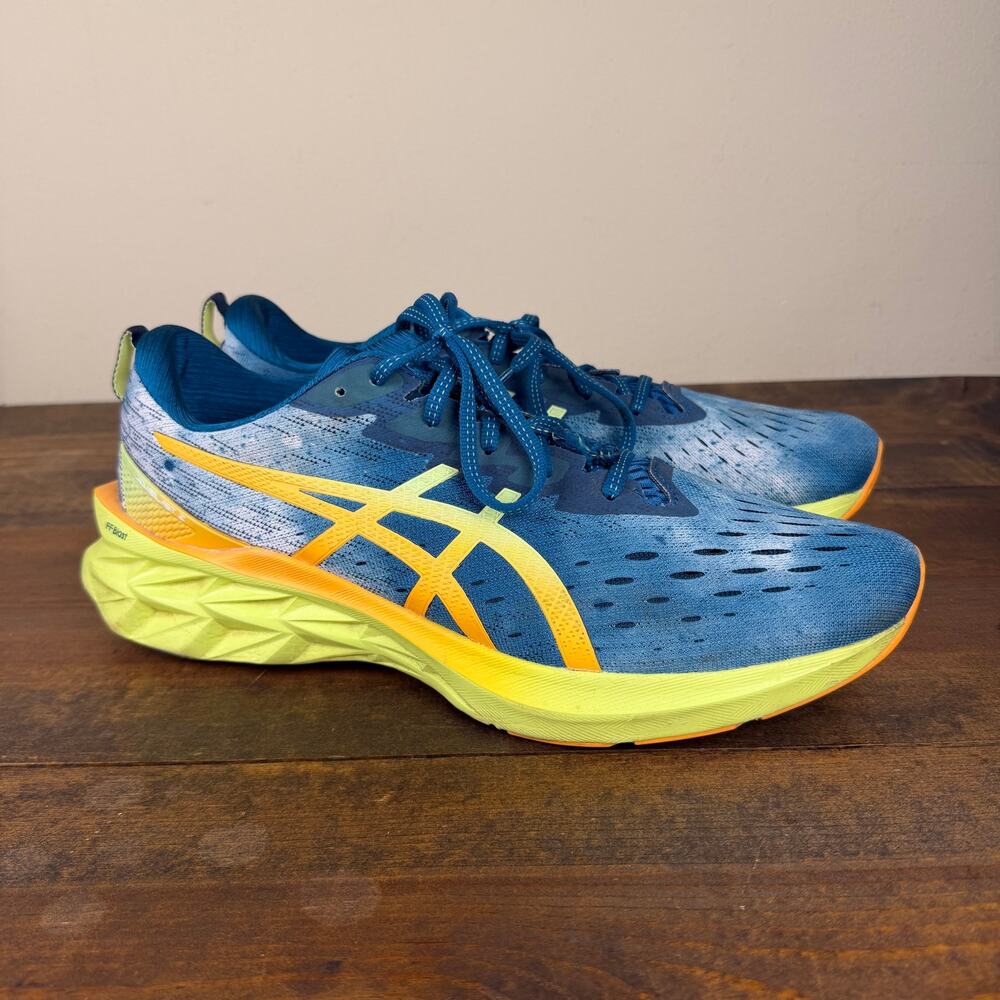 ASICS Novablast 2 Running Shoes Sneakers Deep Sea Teal Glow Yellow Men's 13